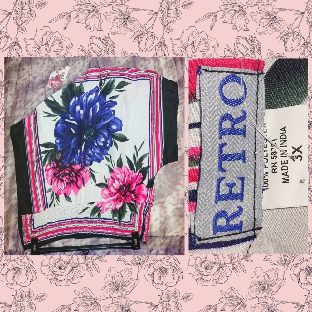 Retro brand White/Multicolor Floral & Striped One-Shoulder Woven Top Jrs Plus 3X